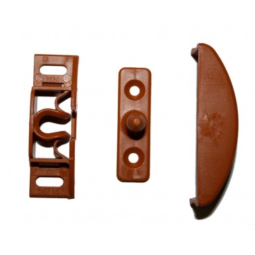 Brown plastic lock for overhead storage units of caravans and motorhomes